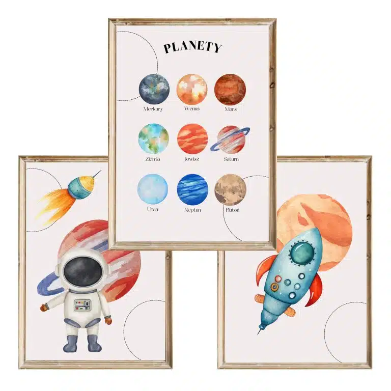 Zestaw trzech plakatów dla dzieci Układ Planetarny - A3