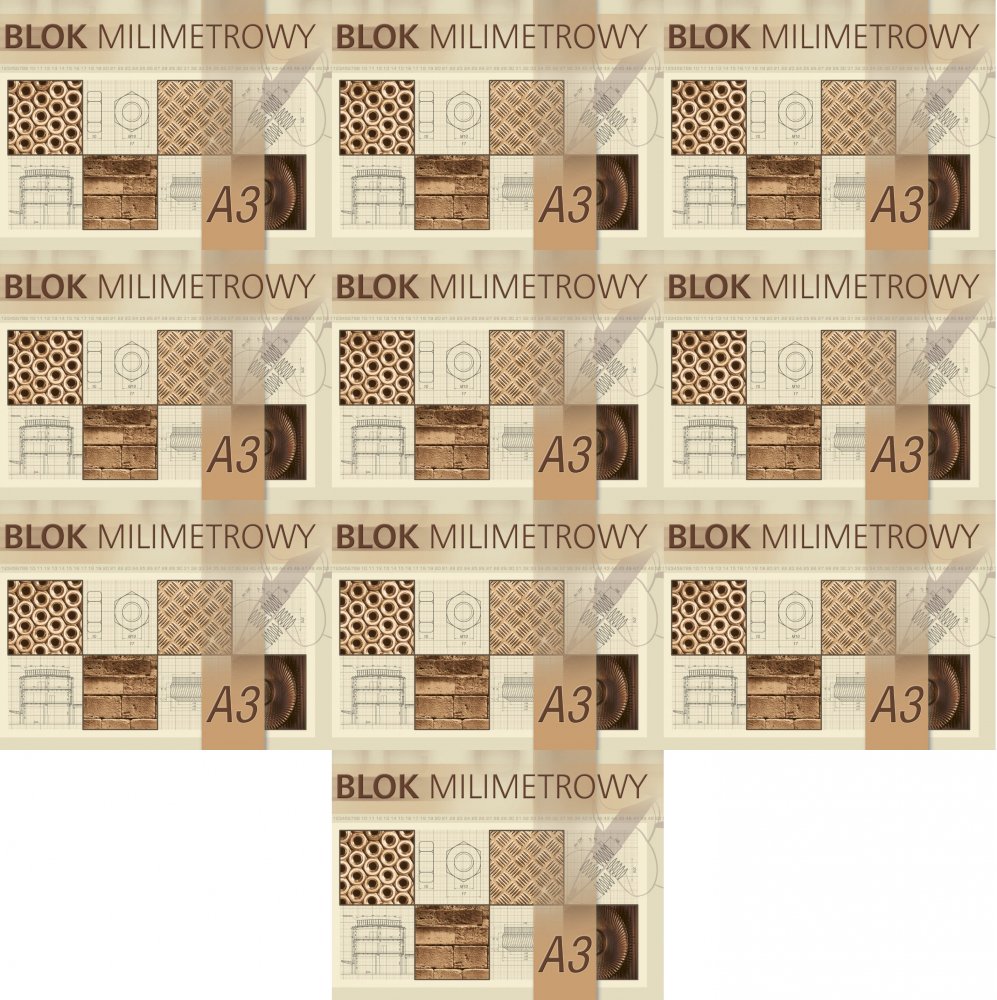 10x Blok milimetrowy Kreska, A3, 20 kartek, jasnobrązowy