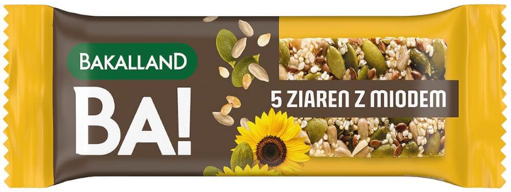 Baton zbożowy Bakalland BA!, 5 ziaren z miodem, 40g