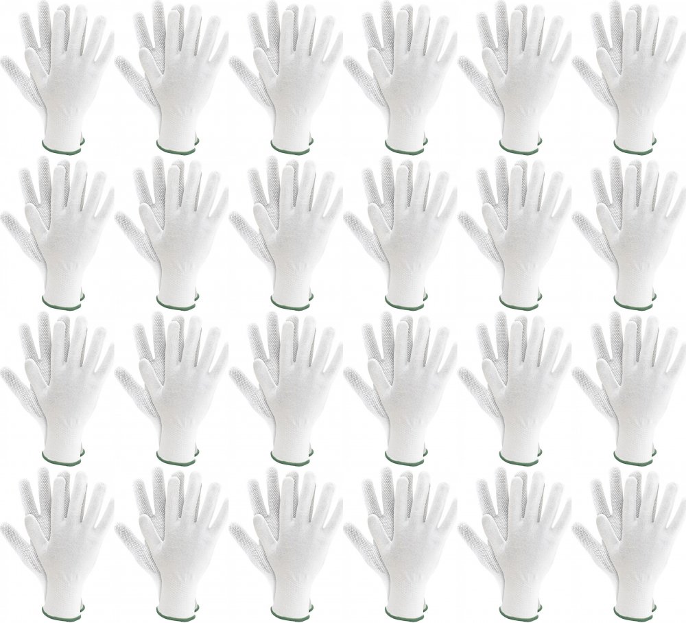24x Rękawice robocze Reis RMICRONYL, tkaninowe, nakrapiane, rozmiar 8, biały