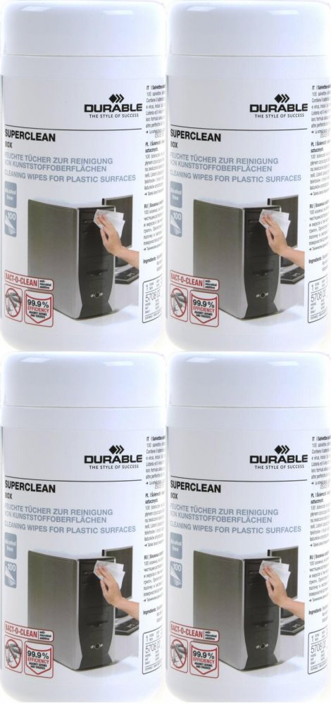 4x Chusteczki antyelektrostatyczne do plastiku Durable, tuba, 100 sztuk