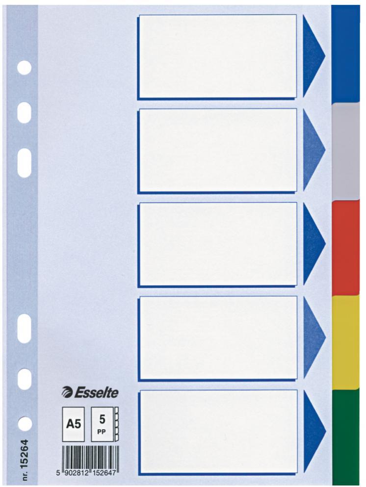 Przekładki do segregatora Esselte, plastikowe, A5, 5 kart, mix kolorów
