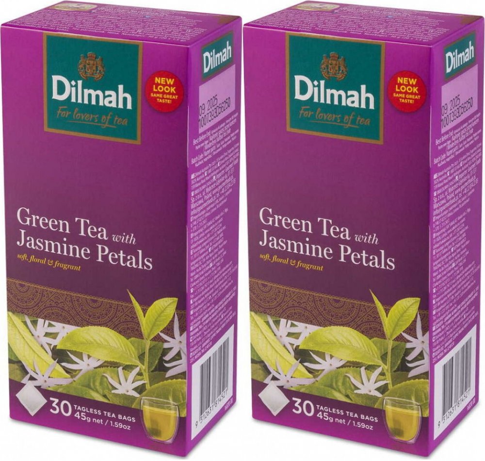 2x Herbata zielona smakowa w torebkach Dilmah Green Tea, z kwiatami jaśminu, 30 sztuk x 1.5g