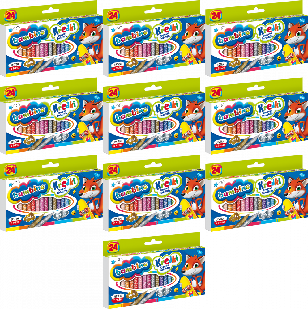 10x Kredki Bambino Zwierzaki Uczniaki, 24 sztuki, mix kolorów