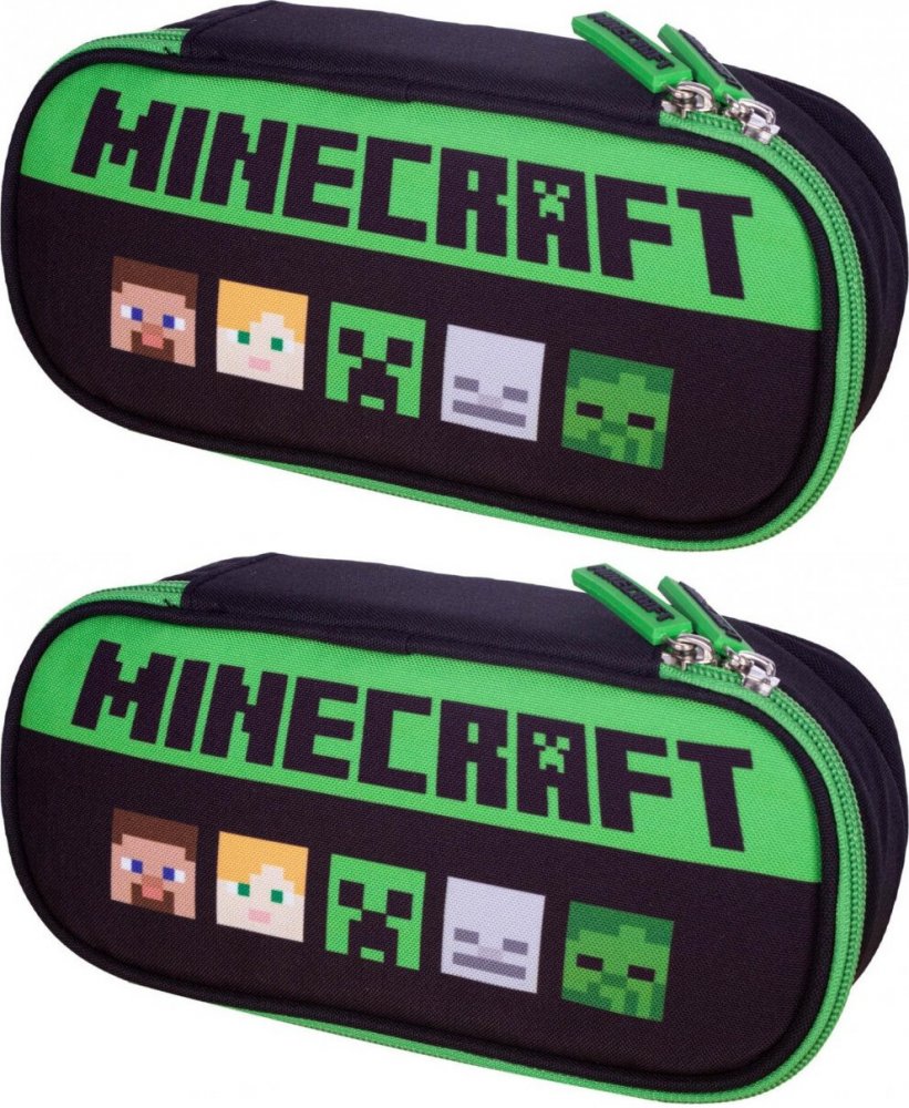 2x Piórnik szkolny Astra Minecraft Alex&Steven AC5, saszetka, bez wyposażenia, 22x11x5.5cm, czarno-zielony