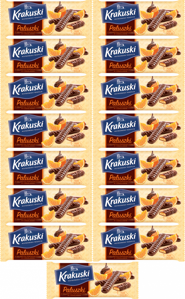 15x Ciastka paluszki z galaretką Krakuski, pomarańczowy, 144g