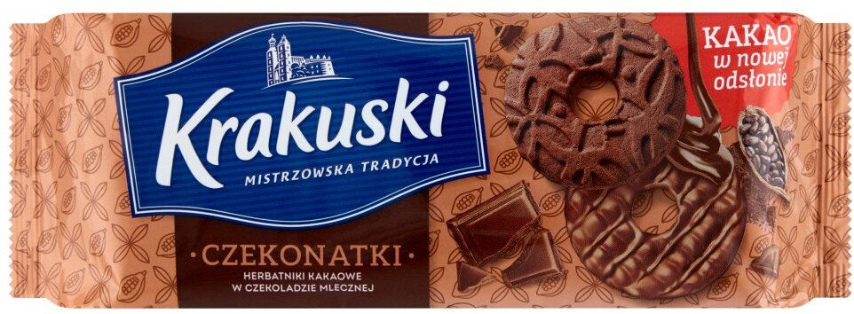 Herbatniki Krakuski Czekonatki, czekoladowy z czekoladą, 174g