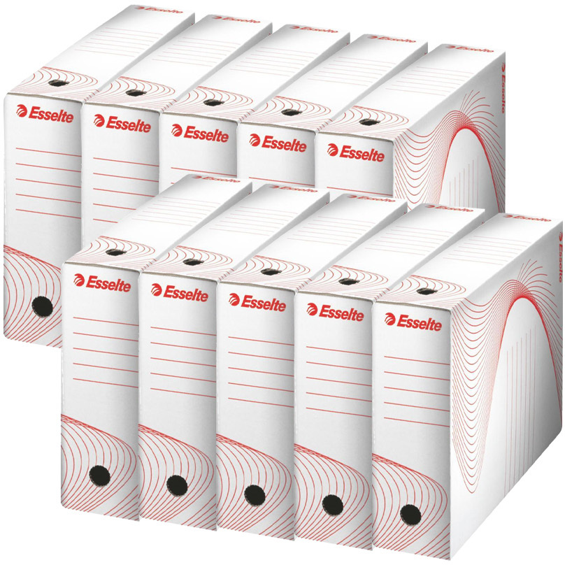 10x Pudło archiwizacyjne Esselte Standard, do luźnych dokumentów, 100mm, biały