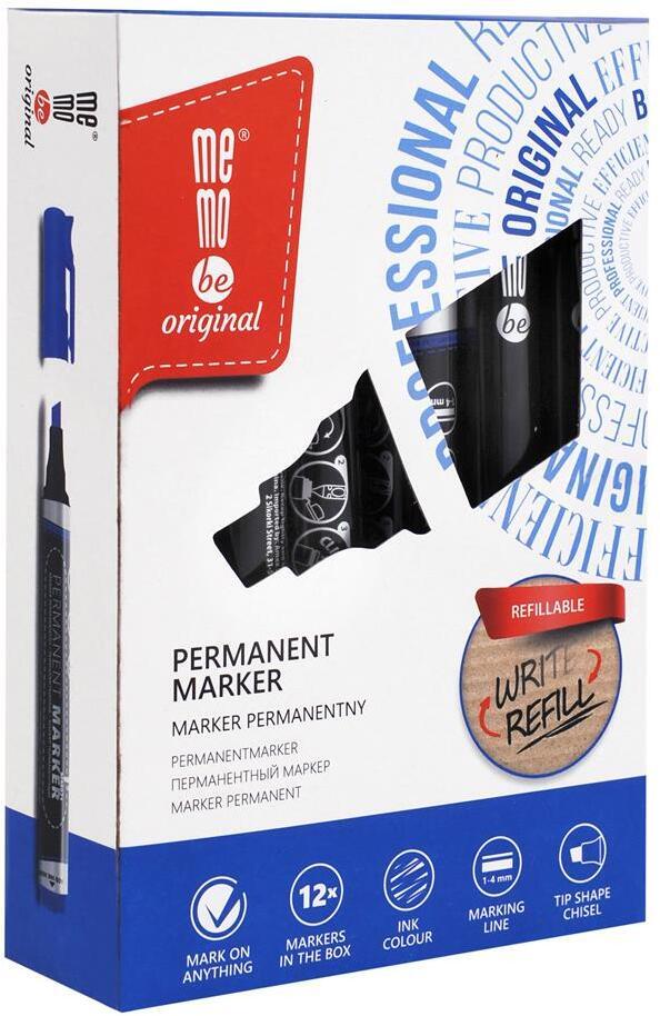 12x Marker permanentny MemoBe, ścięta, niebieski
