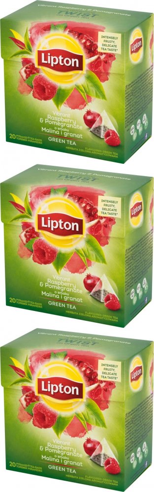 3x Herbata zielona smakowa w piramidkach Lipton, malina i granat, 20 sztuk