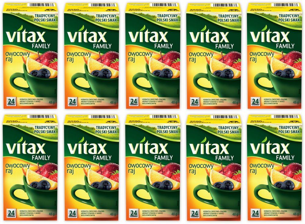10x Herbata owocowa w torebkach Vitax Family, owocowy raj, 24 sztuki x 2g
