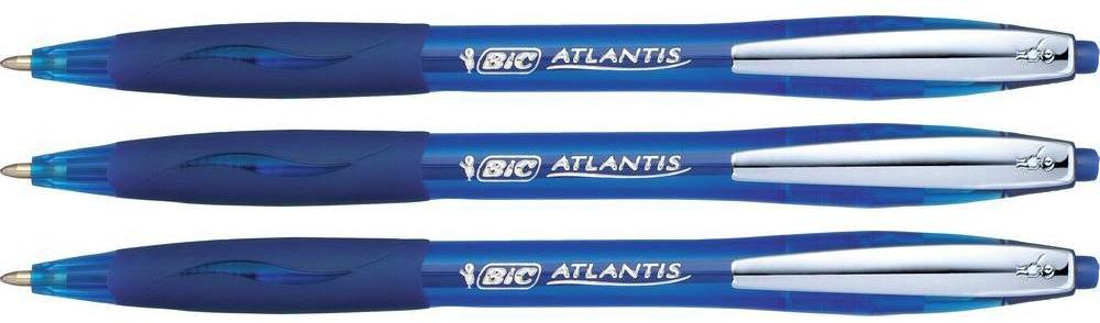 3x Długopis automatyczny Bic Atlantis Soft, 1mm, niebieski