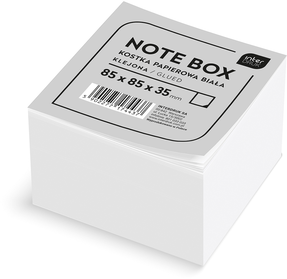 Karteczki do notatek Interdruk, klejone, 85x85x35mm, 350 kartek, biały