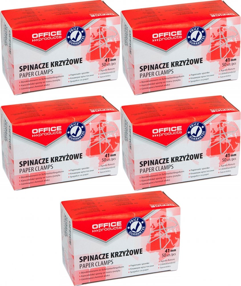 5x Spinacz Office Products, krzyżowy, 41mm, 50 sztuk, srebrny
