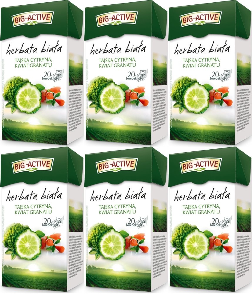 6x Herbata biała smakowa w torebkach Big-Active, tajska cytryna, 20 sztuk x 1.5g