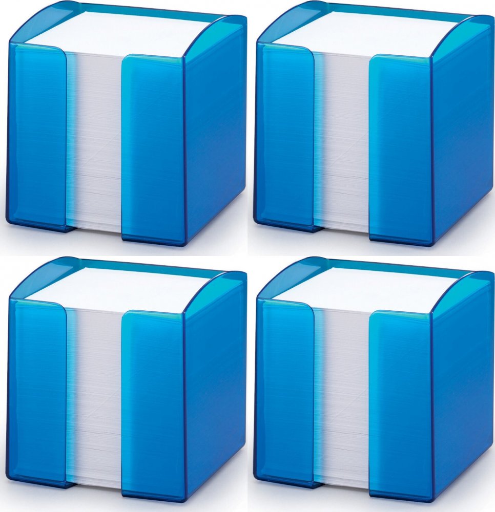 4x Pojemnik z białymi karteczkami Durable Trend, 100x105x100mm, 800 karteczek, przezroczysty niebieski