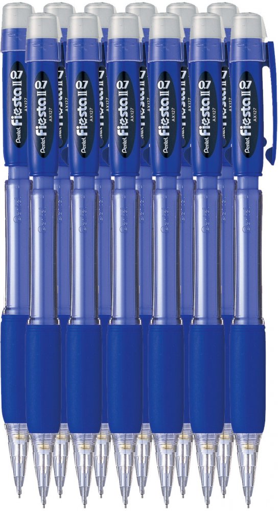 12x Ołówek automatyczny Pentel Fiesta AX127, 0.7mm, z gumką, niebieski