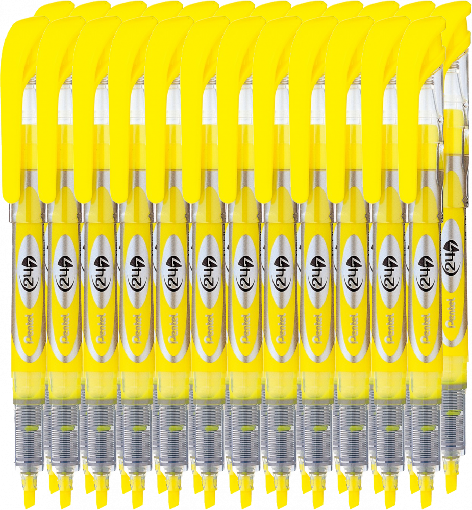 24x Zakreślacz Pentel SL12, z płynnym tuszem, ścięta, 3.7mm, żółty