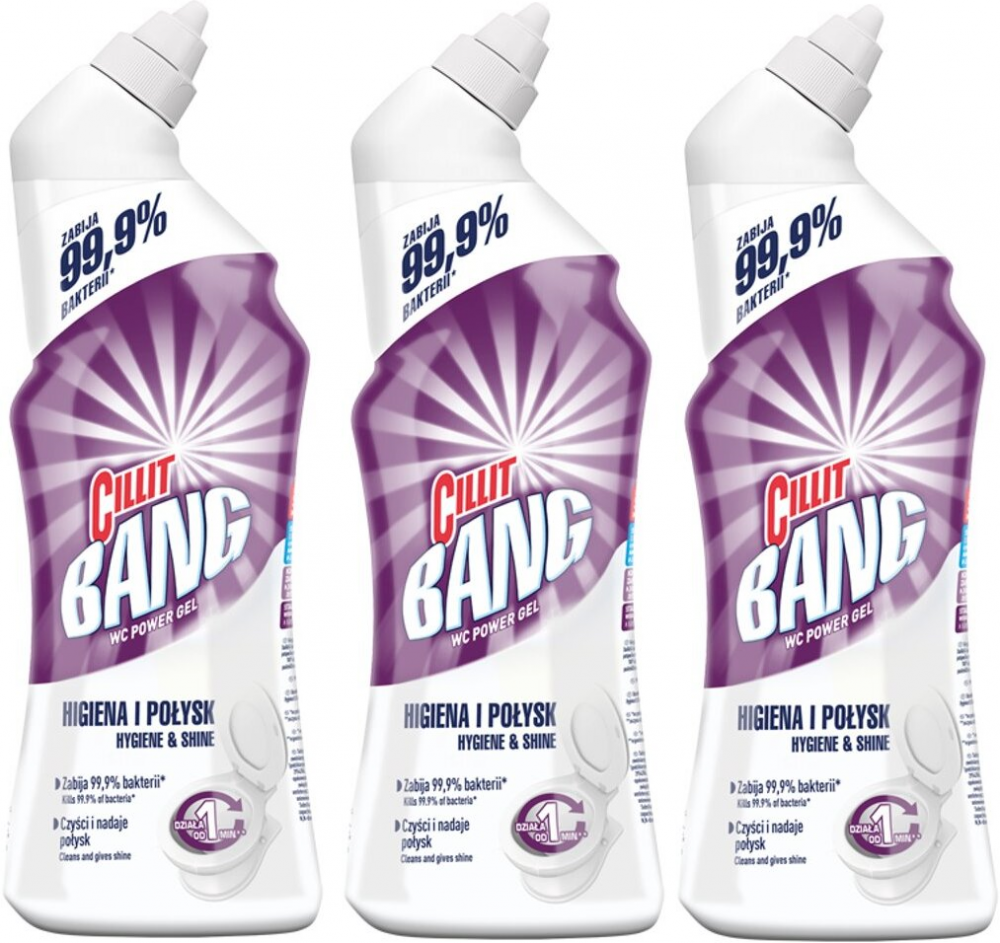 3x Żel do toalet Cillit Bang Higiena i Połysk, 0.75l