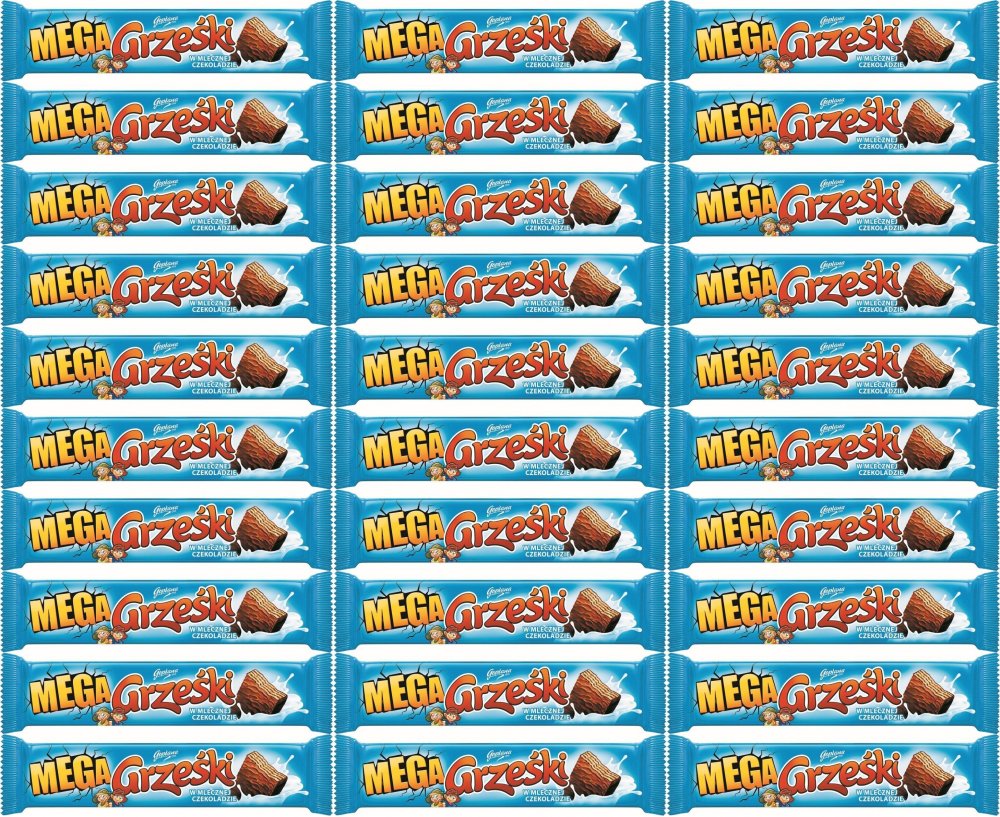 32x Wafle Grześki Mega, w czekoladzie mlecznej, kakaowy, 48g
