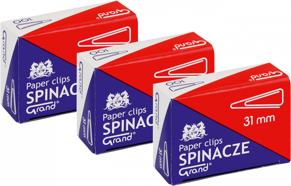 3x Spinacze Grand, trójkątne, 31 mm, 100 sztuk, srebrny