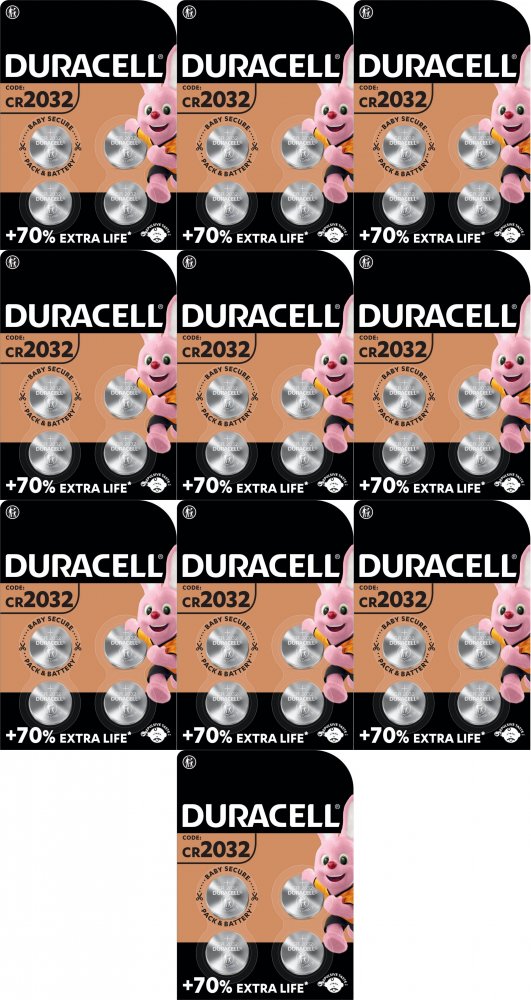 10x Bateria litowa Duracell, CR2032, 4 sztuki