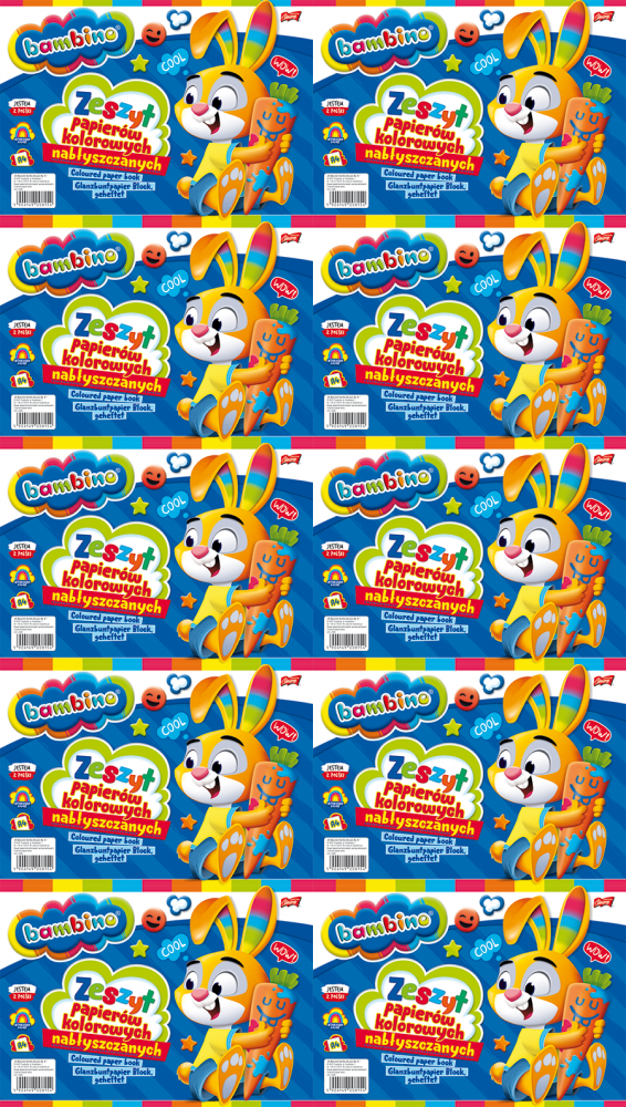 10x Zeszyt papierów kolorowych Bambino Zwierzaki Uczniaki, nabłyszczany, A4, 10 kartek