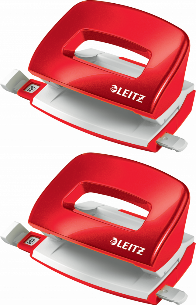 2x Dziurkacz mini Leitz NeXXt Wow, do 10 kartek, metaliczny czerwony