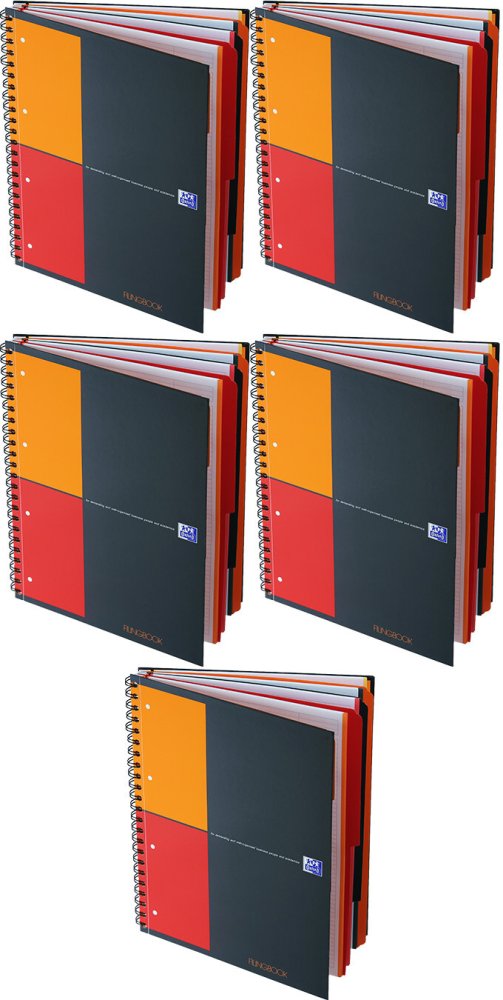 5x Kołonotatnik Oxford International Filingbook, A4+, w kratkę, 100 kartek, okładka kartonowa, szary