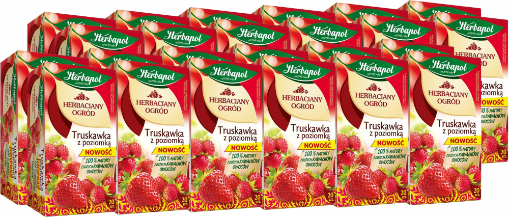 24x Herbata owocowa w torebkach Herbapol Herbaciany Ogród, truskawka z poziomką, 20 sztuk x 2.5g