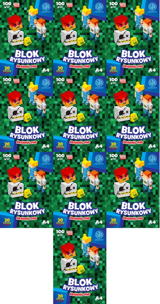 10x Blok rysunkowy Astrapap Pixel, A4, 100g, 20 kartek, biały