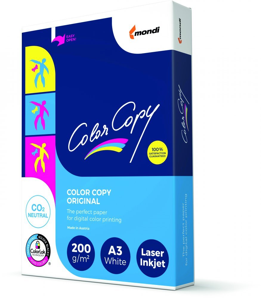 Outlet: USZKODZONE OPAKOWANIE Papier satynowany Mondi Color Copy, A3, 200g/m2, 250 arkuszy, biały