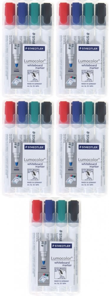 5x Marker suchościeralny 351 Staedtler, Lumocolor, okrągła, w etui, 2mm, 4 sztuki, mix kolorów