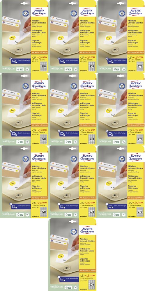 10x Etykiety samoprzylepne usuwalne Avery Zweckform, 17.8x10mm, 25 arkuszy + 5 gratis, biały