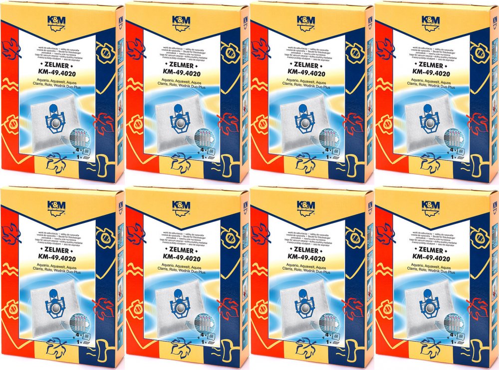 8x Worki do odkurzacza K&M 49.4020, micro, 4 sztuki+ 1 filtr