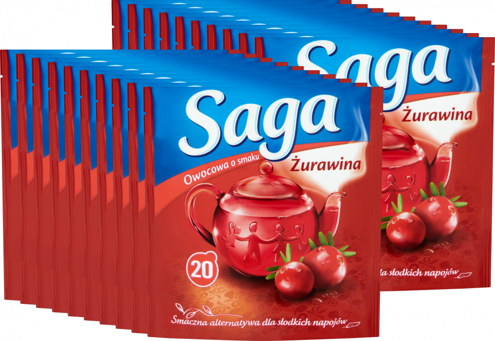 20x Herbata owocowa w torebkach Saga, żurawina, 20 sztuk x 1.7g