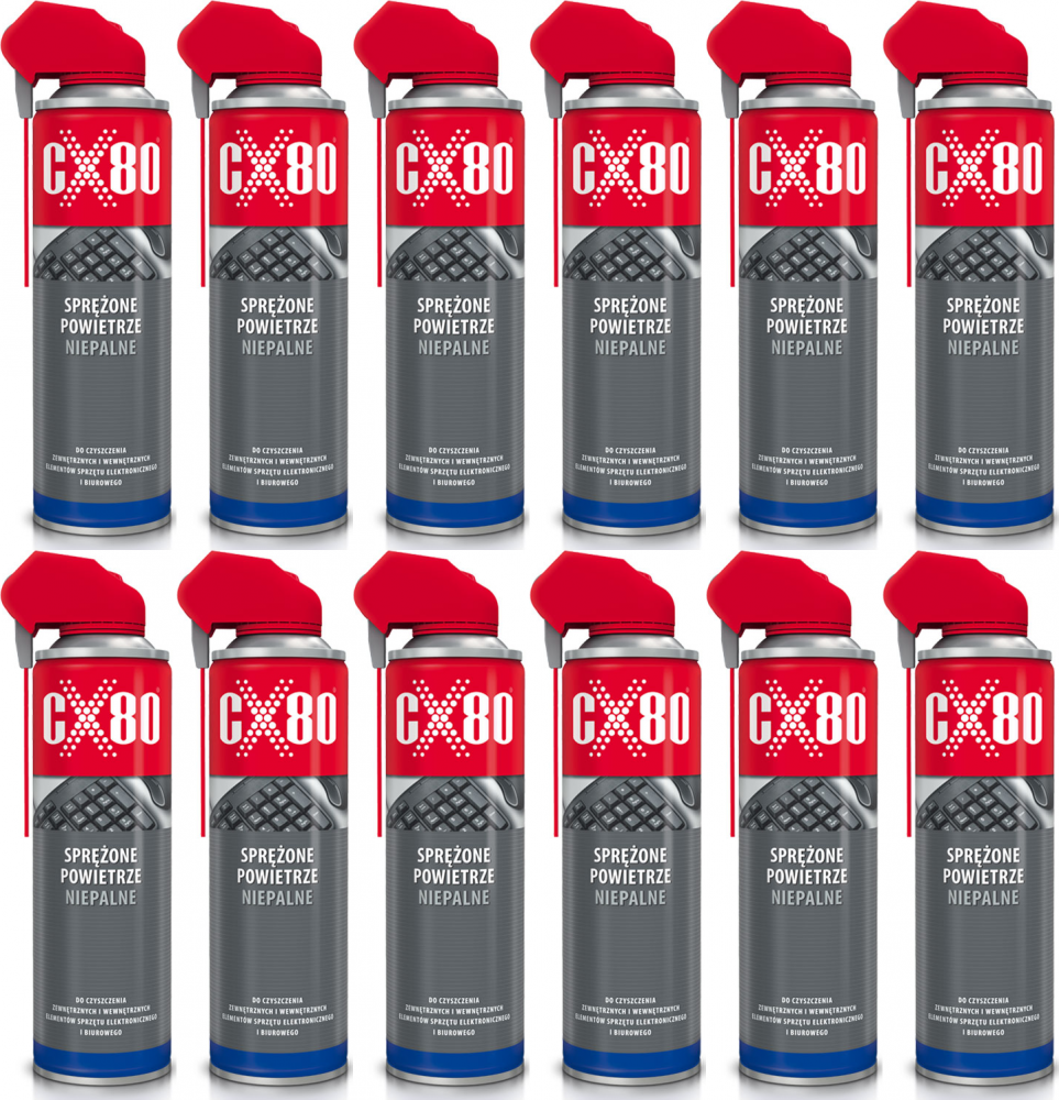 12x Sprężone powietrze do czyszczenia sprzętu elektronicznego CX80, niepalne, 500ml