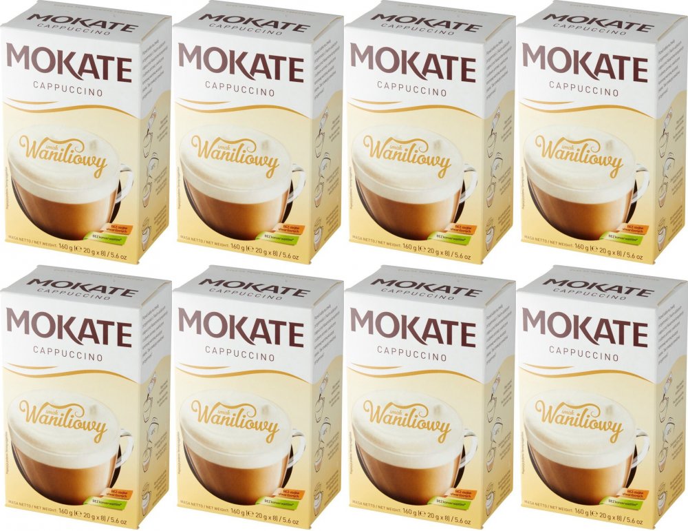 8x Kawa rozpuszczalna w saszetkach Mokate Cappuccino, waniliowy, 8 sztuk x 20g