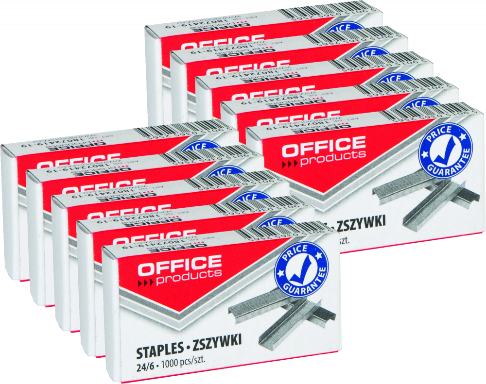 10x Zszywki Office Products 24/6, 1000 sztuk, srebrny