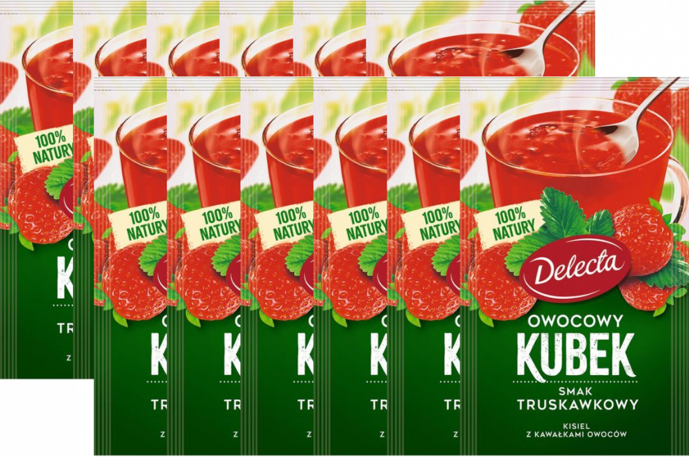 12x Kisiel Delecta Owocowy Kubek z kawałkami owoców, truskawkowy, 30g