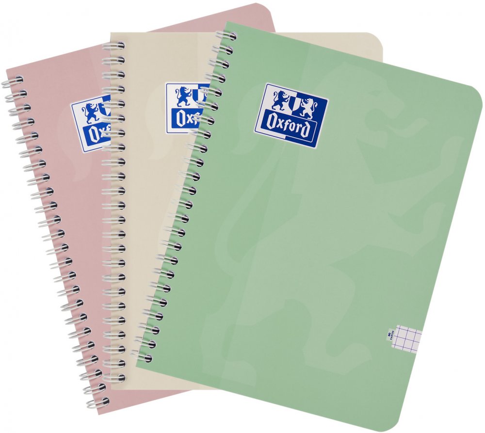 3x Kołonotatnik Oxford Touch Pastel, A5, w kratkę, 80 kartek, okładka kartonowa, mix kolorów pastelowych