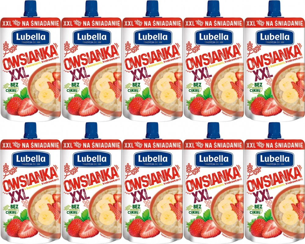 10x Mus owsianka XXL Lubella, truskawka, banan, bez cukru, 170g