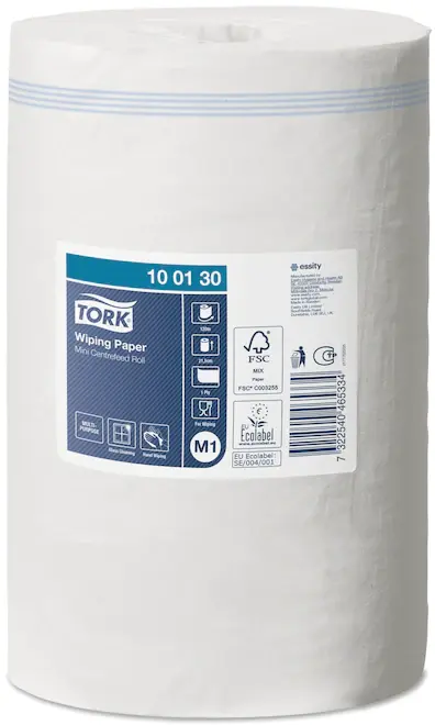 Czyściwo papierowe Tork 100130, do lekkich zabrudzeń, M1, 1-warstwowe, 120m, 1 rolka, biały