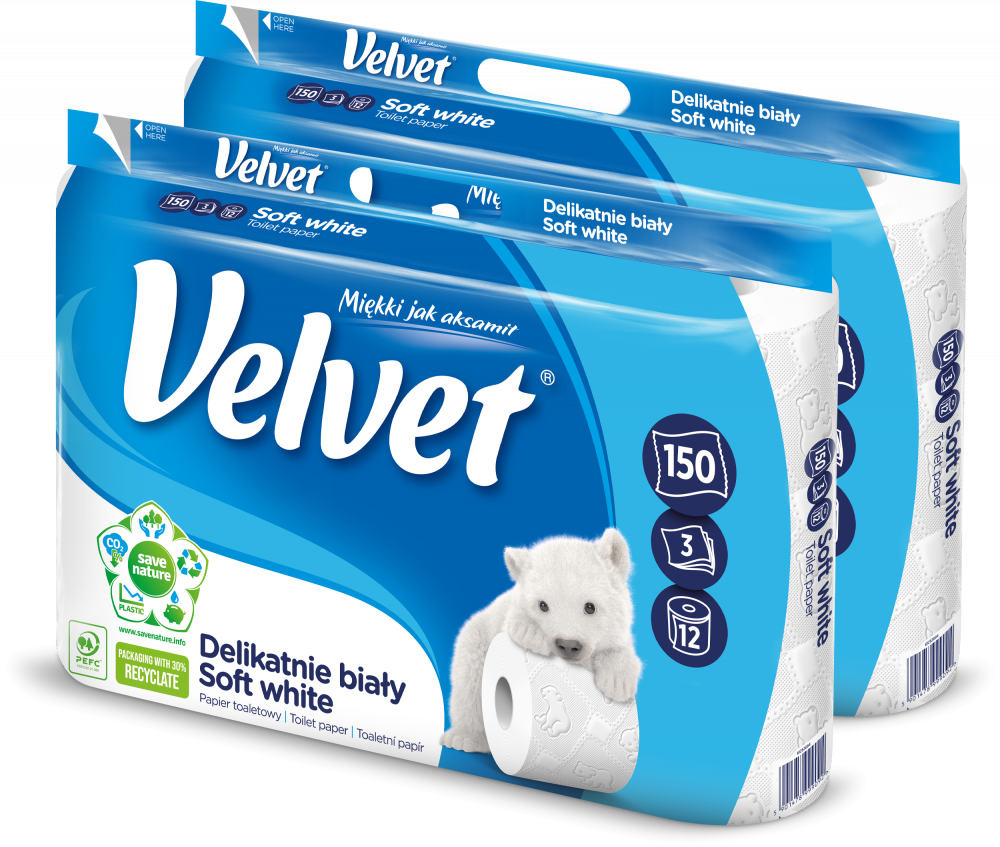 2x Papier toaletowy Velvet, 3-warstwowy, 12 rolek, delikatnie biały