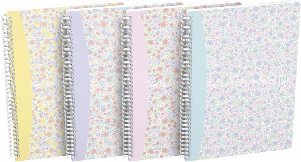 4x Kołonotatnik Oxford Floral, B5, w kratkę, 60 kartek, okładka kartonowa, mix wzorów