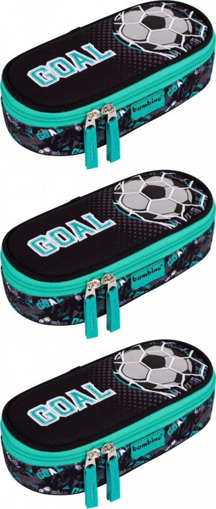 3x Piórnik szkolny Bambino PCL1 Goal, usztywniany, 9.5x21x3.5cm