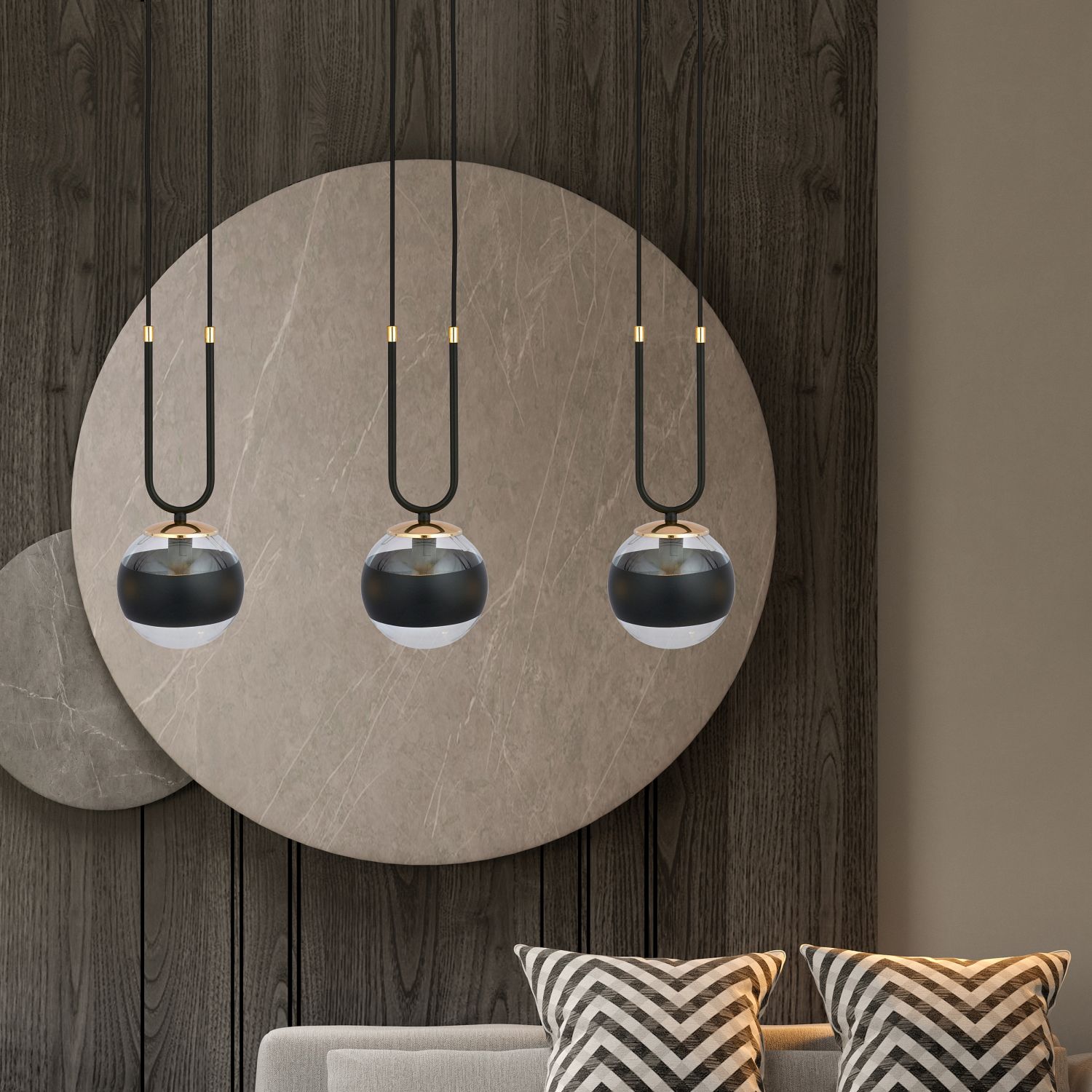 Emibig Glam Stripe lampa wisząca 3x10 W czarna-przezroczysta 1113/3