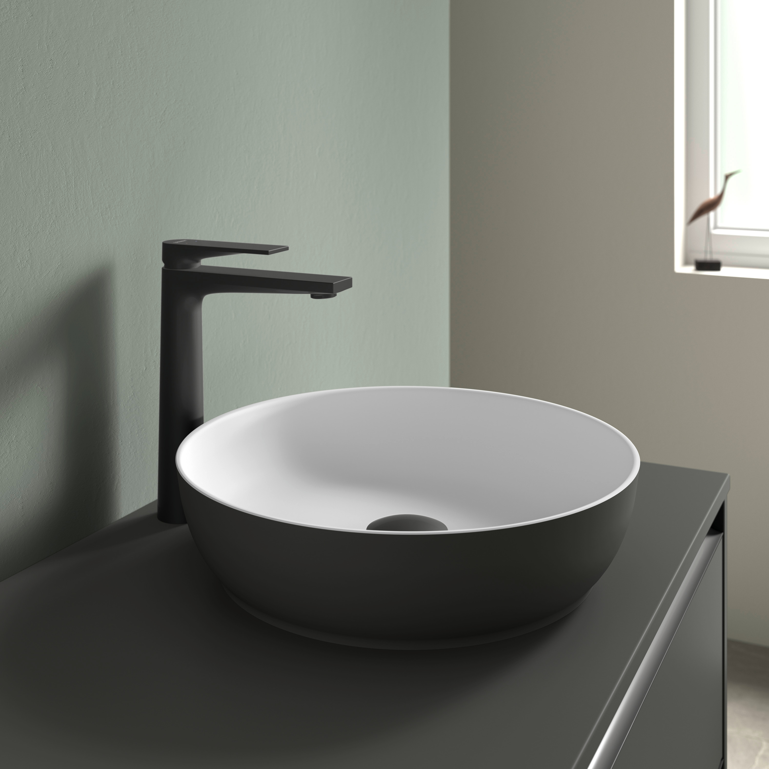 Duravit Sivida umywalka 40x40 cm okrągła nablatowa biała-szary/kamień 266000FI00