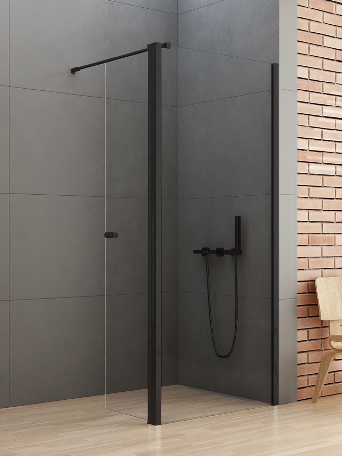 New Trendy New Soleo Black ścianka prysznicowa walk-in 90 cm czarny mat/szkło przezroczyste K-0782