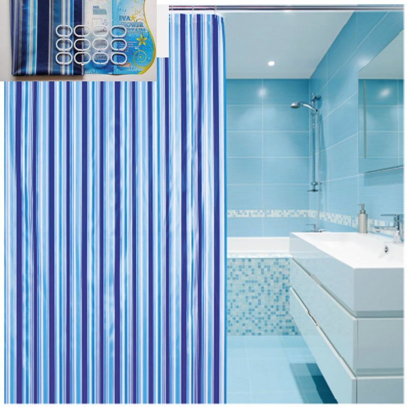Aqualine zasłona prysznicowa 180x180 cm winyl niebieski/paski ZV011